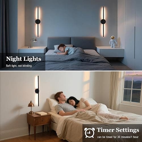 38°GARDEN Black Battery Operated Wall Sconces Set of 2 360° Rotate Dimmable LED Wall Lamps 19.6 Inch Wireless Rechargeable Wall Lights with Remote Control thumbnail 6