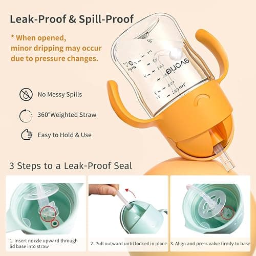 Evorie Tritan Weighted Straw Sippy Cup with Handles for Baby and Toddlers, Spill Proof Baby Water Bottle with Straw for 6 Months and up, 7 Oz, Infant Training Water Bottle (Daydream) thumbnail 3