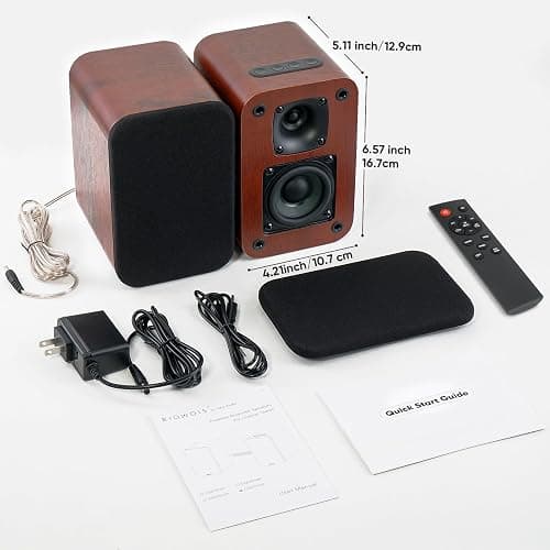 RIOWOIS Powered Bluetooth Bookshelf Speakers, 40W Record Player Speakers with 2.75 Inch Woofer, Stereo Speakers with Optical/AUX/TV-ARC Connection for Turntable, No Receiver or Amplifier Required. thumbnail 7