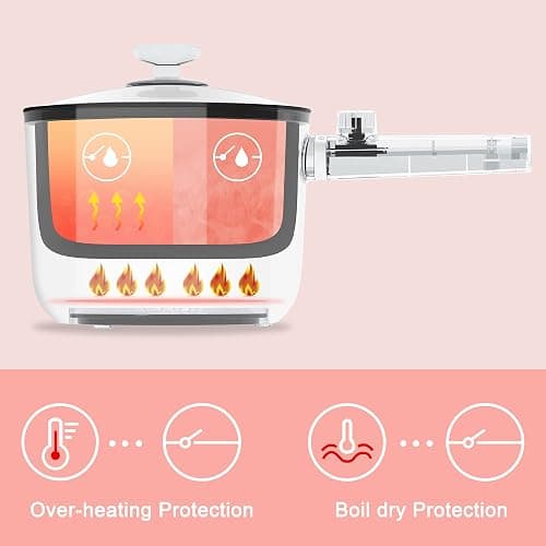 Topwit Hot Pot Electric, 1.5L Ramen Cooker, Portable Non-Stick Frying Pan, Electric Pot for Pasta, Steak, BPA Free, Electric Cooker with Dual Power Control, Over-Heating & Boil Dry Protection, Pink thumbnail 6