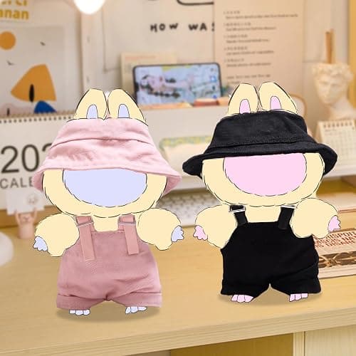 Clothes for labuu, 2-Piece 17cm Clothes & Hat Set for labu, Exquisite Accessories for labuu, Doll Accessories Only Clothes (No Doll) (Black) thumbnail 2