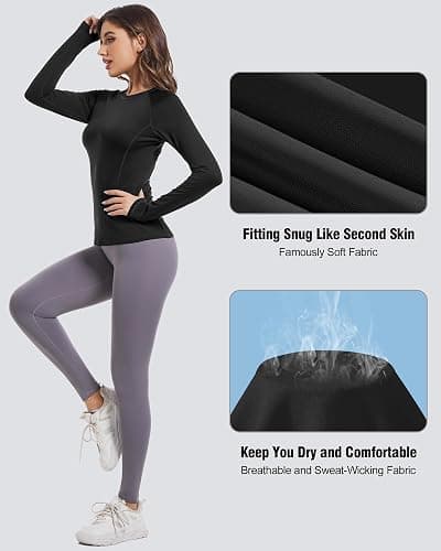 Women's Long Sleeve Compression Shirts, Dry Fit Workout Athletic Sun Protection Cooling Tops for Yoga Running Gym 2 4 Pack thumbnail 4