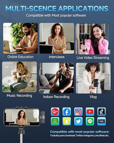 Caiord Professional Wireless Mini Microphone for iPhone, iPad, Android Phone, Cordless Omnidirectional Lavalier Lapel Mic, Plug-Play Microphone for Interview Video Podcast Vlog YouTube thumbnail 7