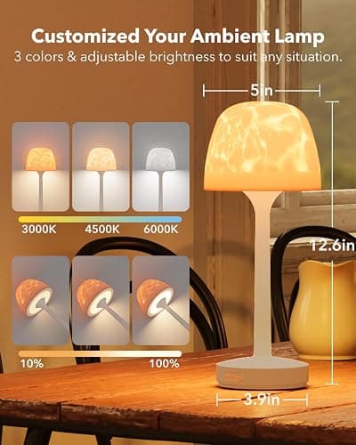 Tedmos Polarlicht & Aurora Projektor IP65 Wasserdicht, Wasserwellen Effekt Stimmungslicht, Akku Tischlampe Kabellos Touch, Dimmbar LED Tischleuchte & Duschlampe für Bad Outdoor Garten Deko Geschenk thumbnail 7