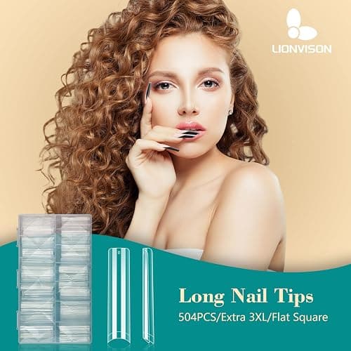 LIONVISON 504PCS No C Curve Clear Nail Tips for Acrylic Nails Professional, 3XL Extra Long Flat Tapered Square Nail Tips, 12 Sizes Half Cover Straight French Fake Nail Tips for Nail Salons Home thumbnail 7