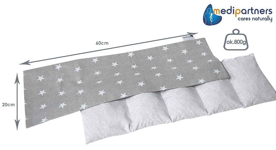 Medi Partners Coussin chauffant noyaux de cerise 60x20cm 800g 100% coton 5 Chambres par le froid Taie d'oreiller amovible (Étoiles) thumbnail 3