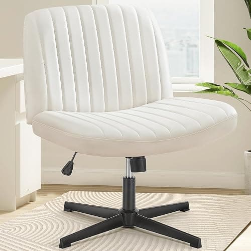 OLIXIS Criss Cross Legged Chairs Armless No Wheels Wide Seat Height Adjustable Swivel Padded PU Leather Home Office Desk Seating for Bedroom, Student, Study Room - Image 1