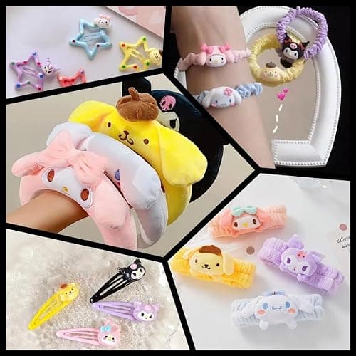 WINBBY 117Pcs Kawaii Cute Stuff Gifts Set Include Headband,Pouch, Hair Band, Hair Ties & Clips, Hairpin, Stickers, Necklace,Bracelet, Keychain(Black) thumbnail 6