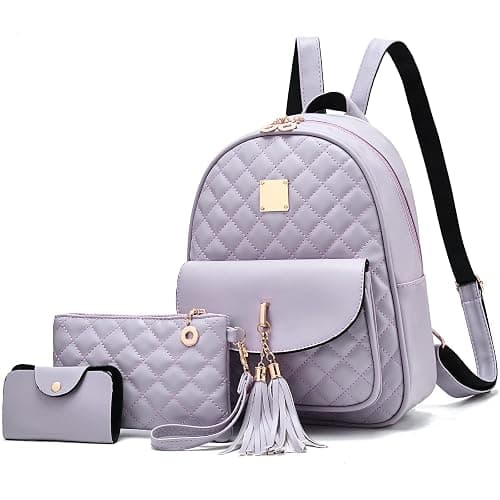 IHAYNER Women's Simple Design Quilted Mini Backpack - 3Pcs Leather Backpack Purse for Women - Image 1