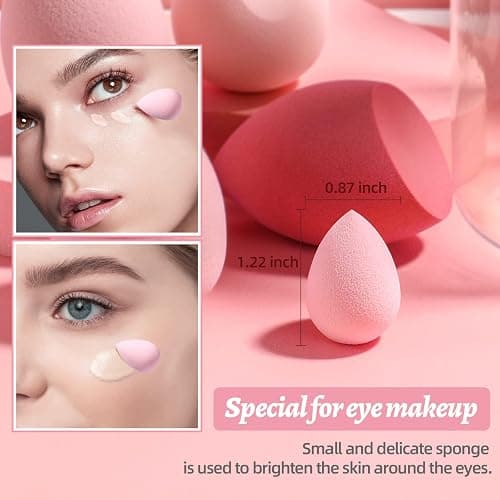 Makeup Sponge Set BS-MALL Blender Sponges 7 Pcs for Liquid, Cream, and Powder, Multi-colored with 1 Mini Makeup Sponge Pink (A-Pink） - A-Pink thumbnail 4
