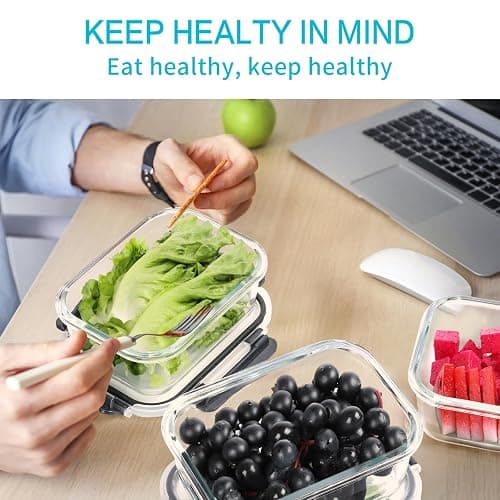 Skroam 10 Pack Glass Meal Prep Containers, 22 OZ Glass Airtight Food Storage Containers with Lids, Pantry Kitchen Storage Containers for Lunch, Food Storage, Meal Prep, Lunch Bento Boxes thumbnail 7