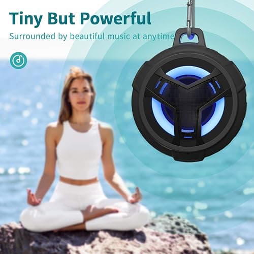 EBODA Bluetooth Shower Speaker, Portable Bluetooth Speakers, IP67 Waterproof Wireless Speaker with LED Light, Floating, 2000mAh, True Wireless Stereo for Kayak, Beach, Gifts for unisex -Black thumbnail 5