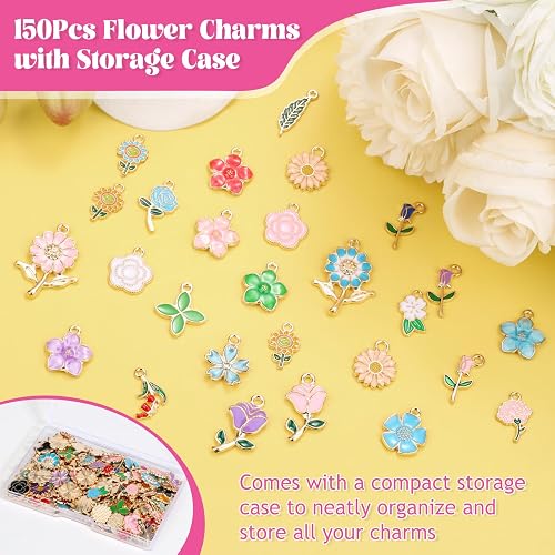 150Pcs 75 Pairs Spring Flower Charms for Jewelry Making and Bracelets, Wholesale Floral Assorted Enamel Mixed Bulk Metal Charms for DIY Necklace Bracelet Earring Jewelry Making and Crafting thumbnail 6