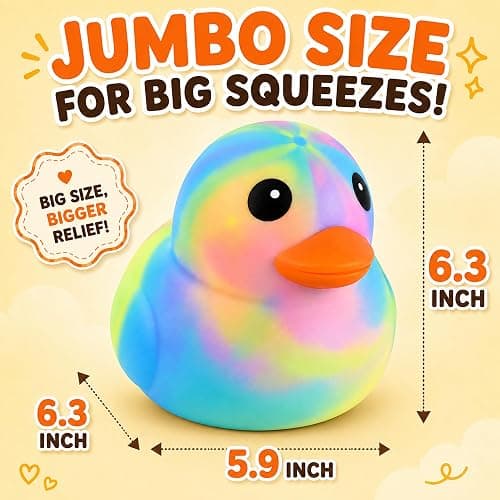 Duck Squishy Squeeze Toy,Cute Jumbo Stress Relief Fidget Toy (Rainbow) | Rubber Sensory Toys for Anxiety,Giant Stress Balls for Adults,Party Favors Class Prize Goodie Bag Fillers thumbnail 2