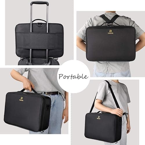 Relavel Makeup Case Large Makeup Bag Professional Train Case 16.5 inches Travel Cosmetic Organizer Brush Holder Waterproof Makeup Artist Storage Box, 3 Layer Large Capacity, with Adjustable Strap thumbnail 6