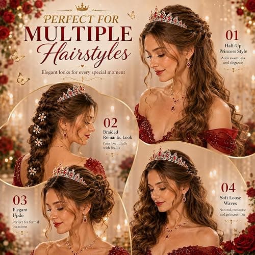 Crystal Crown and Tiara For Women - Rhinestone Headband For Princess Girls,Bridal Hair Accessories For Weddings Birthday thumbnail 4