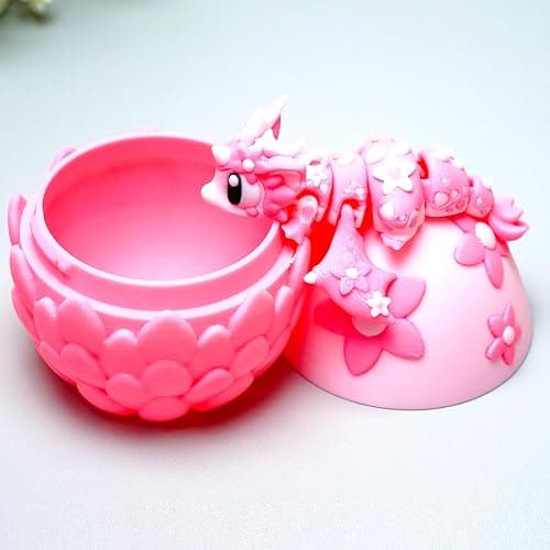 LUYUCUBE Colourful 3D Printed Dragon Egg,Little Dragon Inside Egg,Flexible Realistic Articulated Animal Fidget Toys,Mystery Figurines Gifts,Executive Desk Décor and Festival Collectible (Sakura) thumbnail 2