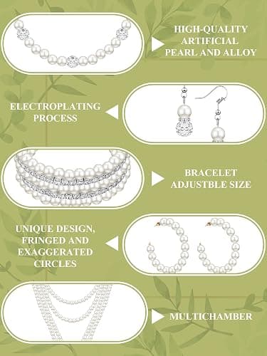 BBTO 8 Pcs Pearl Necklace and Earrings Set for Women Pearl Bracelets Costume Jewelry Set for Wedding Bridal Christmas Party thumbnail 3