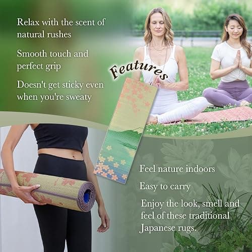 FULI Japanese Tatami Yoga Mat, Igusa Mat, Non-Slip Exercise & Fitness Mat for Pilates & Floor Workouts, Made in Japan, 1/4 in Thick, Sakura Fuji thumbnail 3