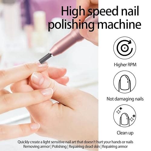 Nail Drill Kit Electric Rechargeable Set Cordless Nail Art Grinding Machine Compact Professional Nail File for Gel Manicure Pedicure Polishing Tool Household,Nail Removal Machine (Metallic Pink) thumbnail 7