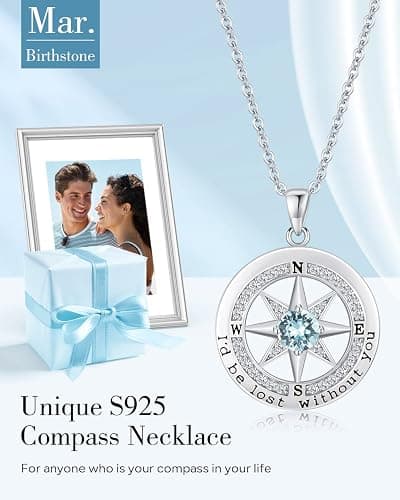 S925 Necklace Gift for Wife |Compass Jewelry |Women Anniversary |Sterling Silver |Girlfriend Birthday Gifts for Her Valentines |I'd be Lost without You |Jewel 18K Gold thumbnail 3