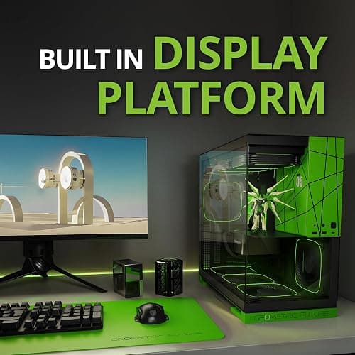 Geometric Future M5 Tempered Glass Mid Tower, E-ATX/ATX Gaming Case, 1.2mm Steel, Type C, Toolless Panels, Support 420/360 Radiator, ARGB PWM 140m Fan x 5 Pre-Installed, Black/Green, GEO-M5F-BNY thumbnail 8