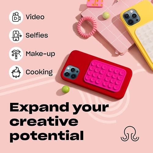 OCTOBUDDY || Silicone Suction Phone Case Adhesive Mount || Compatible with iPhone and Android, Anti-Slip Hands-Free Mobile Accessory Holder for Selfies and Videos (Hot Pink) thumbnail 5