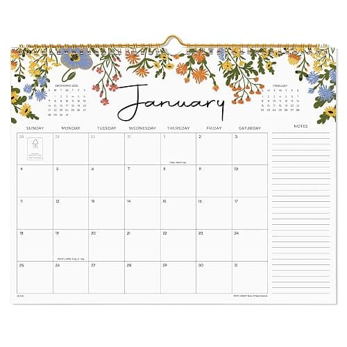 2026 Calendar, Cabbrix Wall Calendar 2026, 12 Months Calendar Runs From January 2026 - December 2026, 15" x 12", Twin-Wire Binding, Hanging Hook, Floral Design - Image 1