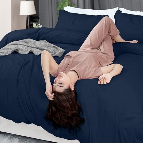 Duvet Cover Twin/Twin XL, 3 PC Cotton Like Polyester, Zipper Closure, Navy | Extra Soft and Breathable, Wrinkle & Fade Resistant, Includes Duvet Cover and 1 Pillow Sham, Comforter Not Included, OekoTex thumbnail 6