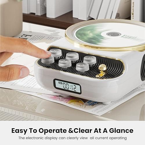 4 in 1 Retro Portable CD Player with Bluetooth Speakers,FM Radio,NightLight | CD Player With Dual Speakers Support TF Card/AUX for Home, Gift, LCD Display,4000mAh Battery,4 Loop Modes,Audio Transmission thumbnail 7