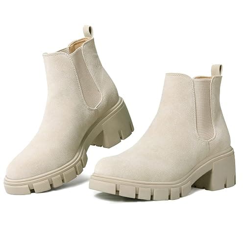 mysoft Women's Platform Chelsea Boots Lug Sole Slip On Chunky Block Heel Ankle Booties thumbnail 6