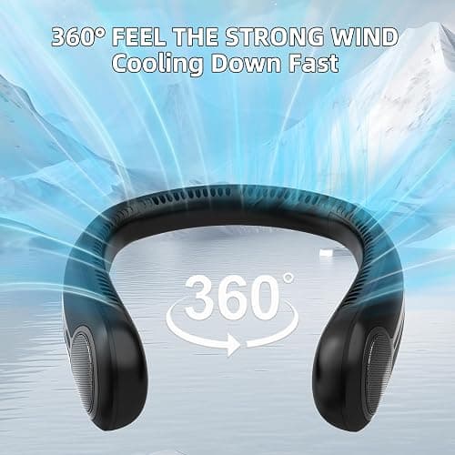 Portable Neck Fan, Personal Wearable Bladeless Fan, 6000mAh USB Rechargeable, 360° Airflow, LED Display, 4-Speeds, Hands Free Fan for Outdoor Indoor, Birthday Gifts for Men Women Dad Mom (Black) thumbnail 2