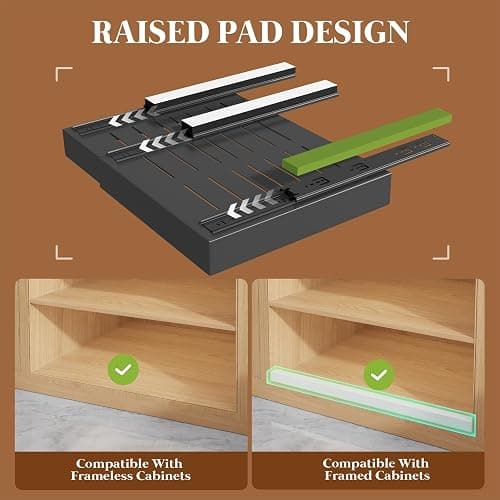 Seinloes 4 Pack Expandable Pull Out Cabinet Organizer 21"Deep With Raising Pad for Framed Cabinets,Upgrade 3 Slide Rails Slide Out Drawers,No Drill Roll Out Shelves,Adjustable Width 12.1"-20.4" Black thumbnail 3