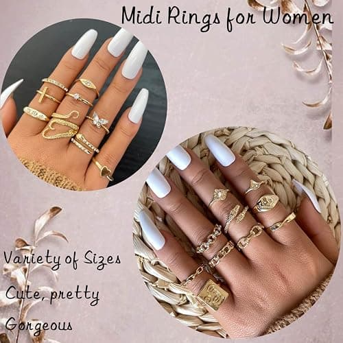 17KM 60 Pcs Gold Stacks Ring Sets for Women Non Tarnish, Dainty Vintage Stackable Rings Pack, Finger Midi Knuckle Rings for Jewelry Gift thumbnail 3
