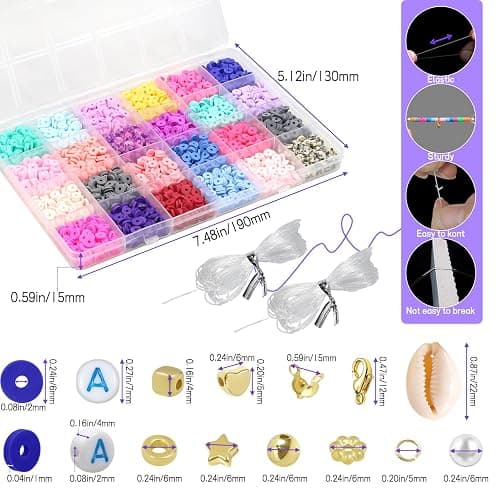 BIBOKLTIY 20860 Pièces Perle Plate pour Bracelet, 168 Couleurs 6mm Perles Heishi, Kit Perles Plates avec Perles Lettres pour Bijoux DIY Bracelet Collier Pendentif Charmes thumbnail 3
