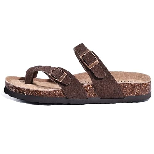 Litfun Women's Genuine Suede Cork Footbed Sandals Comfortable Summer Slides with Adjustable Buckle thumbnail 6