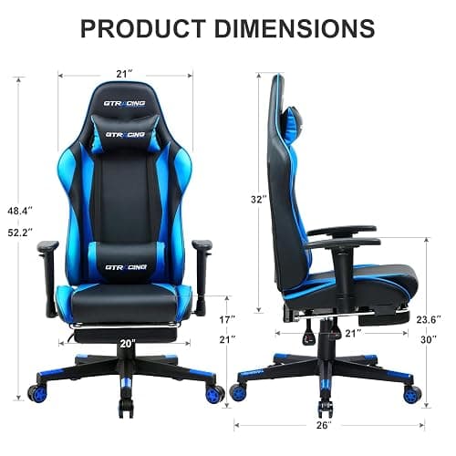 GTRACING Gaming Chair with Footrest, Ergonomic Computer Game Desk Chair, Reclining Game Chair Seat Height Adjustment, Swivel Rocker with Headrest and Lumbar (Blue) thumbnail 2
