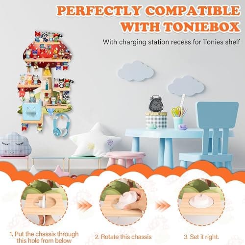 Mushroom for Tonies Box Organizer Storage Shelf Wall Mounted, Magnetic Floating Shelves for Toniebox Generation 1 & 2 Player Tonies Figures Characters, Earphones, Display Collection 30~40 Characters thumbnail 5