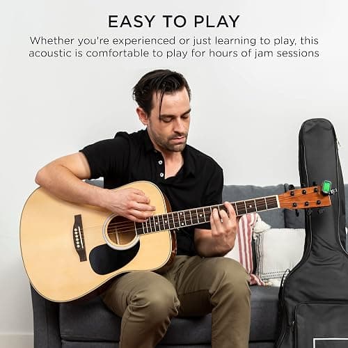 Best Choice Products 41in Full Size Beginner All Wood Acoustic Guitar Starter Set w/Gig Bag, Strap, Capo, Strings, Picks - Natural thumbnail 7