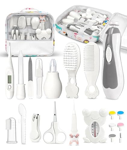 Baby Healthcare and Grooming Kit, Electric Safety Nail Trimmer Baby Nursery Kit, Newborn Care Kits with Hair Brush Comb for Newborn Infant Toddlers Baby Boys Girls Kids, Baby Shower Gifts (White) - Image 1