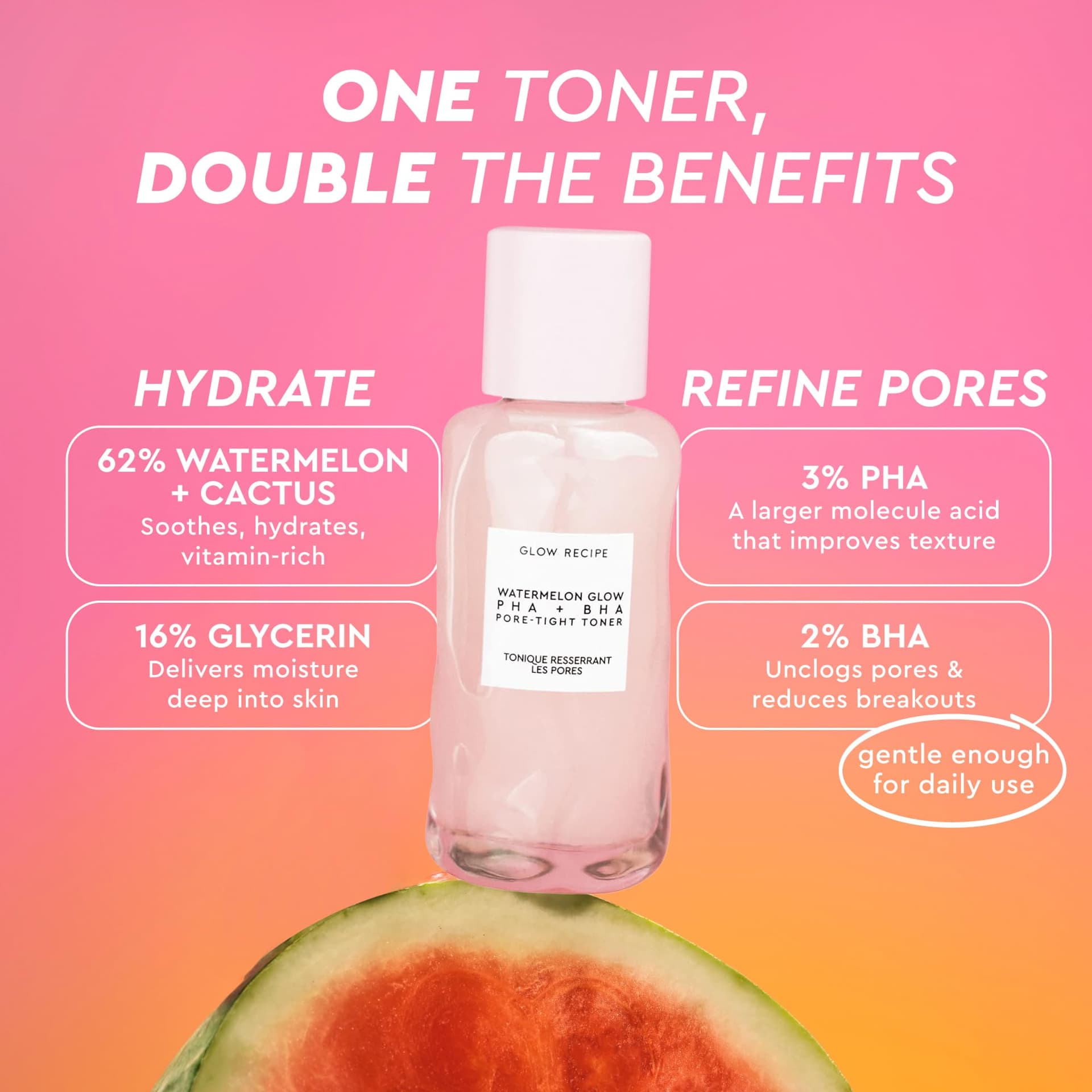 Glow Recipe Mini Watermelon BHA + PHA Pore Tight Face Toner, Mild Exfoliating Toner with Hyaluronic Acid, Cactus Water, Calming Cucumber, Tea Extract, Travel Size, 40ml thumbnail 4