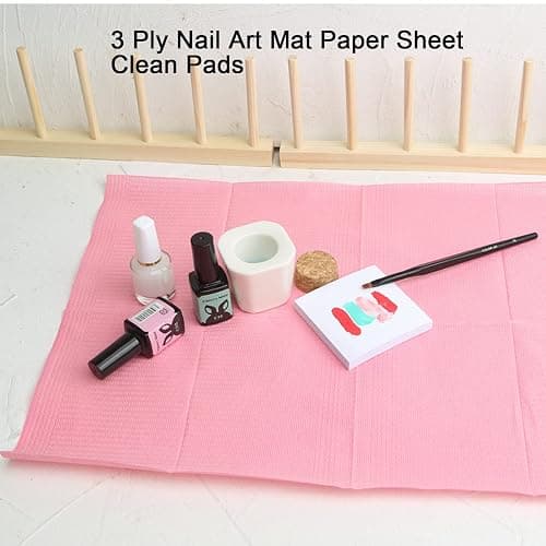 LXIANGN 125PCS Disposable Nail Art Table Towels Mat 13" X 17" Waterproof 3 Ply Nail Art Mat Paper Sheet Clean Pads Tattooing Table Mat Nail Table Cover Tattoo Supplies (Pink) - Pink thumbnail 8