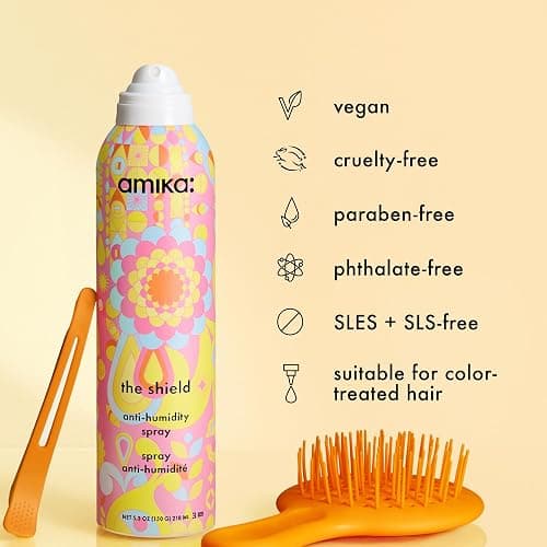 amika the shield anti-humidity spray | lightweight, invisible heat protection spray, contains UV filters, for smooth, frizz free hair thumbnail 6