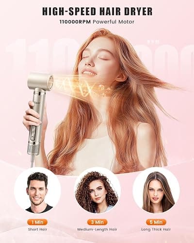 Tqcir 8-in-1 Professional Hot Air Styler&Hair Dryer Brush, Powerful Multi-Styler with Auto-Wrap Curler with Storage Case, Fast Drying Curling Straightening Volumizing Without Heat Damage(Gold) thumbnail 6