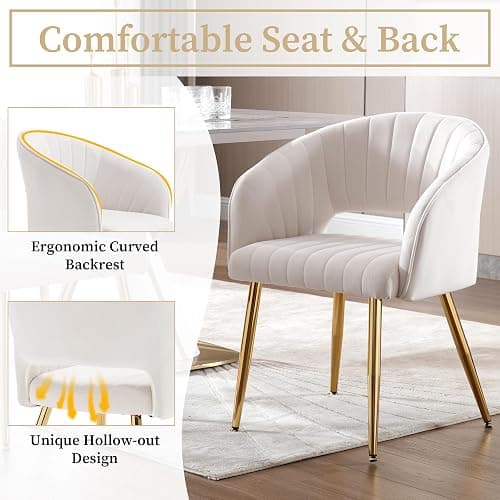 Westice Velvet Home Office Desk Chair Set of 1, Modern Tufted Vanity Chairs with Gold Metal Legs, Upholstered Accent Armchair for Living Room Restaurant, White thumbnail 4