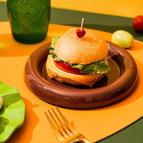 Playful 3D Hamburger Ceramic Plate Set, Playful Stackable Dessert Bowls and Decorative Burger-Shaped Platter Set, Oven Safe and Dishwasher Friendly, Ideal for Parties, Family Dinners, and Kid thumbnail 5