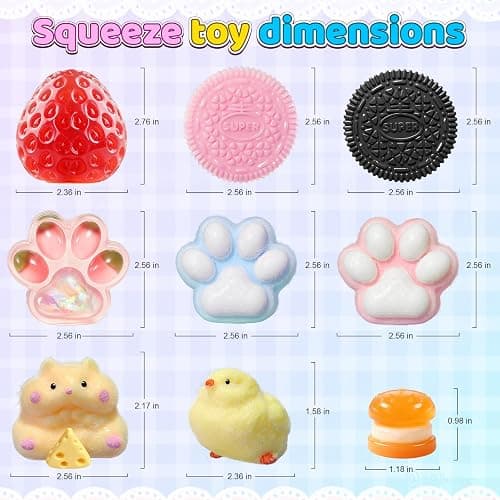PSBMAC 22PCS Squishy Toys Set, Adorable Fidget Toys Kit for Kids & Adults | Soft TPR Squeeze Toys, Squishies Ideal for Anxiety Stress Relief, Party Favors Classroom Birthday Gifts for Boys & Girls thumbnail 2