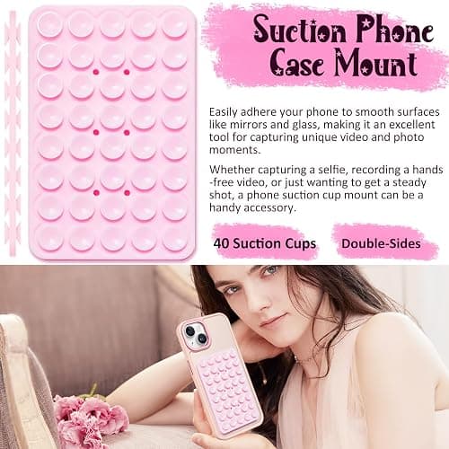 JingJinYY Anteel 2 Pack Double Sided Silicone Suction Cup Phone Case Mount, Hands-Free Strong Grip Silicon Phone Holder for Selfies and Videos, Non Slip Phone Accessories (LightPink&White) thumbnail 2