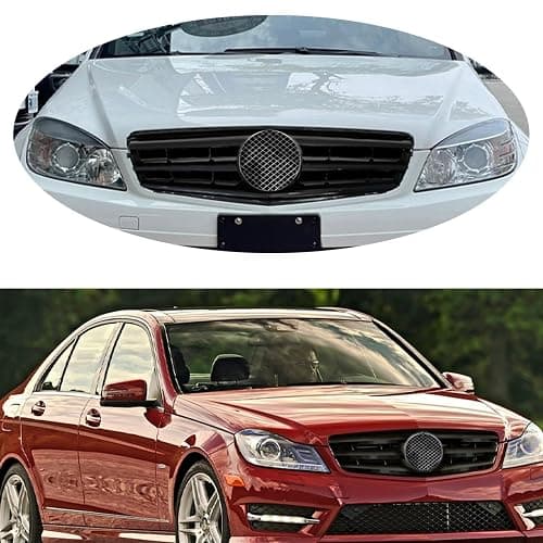 C Class C300 Grill with Emblem Front Grille for Mercedes Benz C250 C300 C350 2008 2009 2010 2011 2012 2013 2014, NOT Fit for C63 AMG Style Gloss Black thumbnail 6