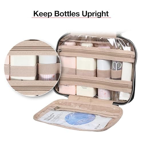 BAGSMART Toiletry Bag Hanging Travel Makeup Organizer with TSA Approved Transparent Cosmetic Bag Makeup Bag for Full Sized Toiletries, Medium-Black thumbnail 4